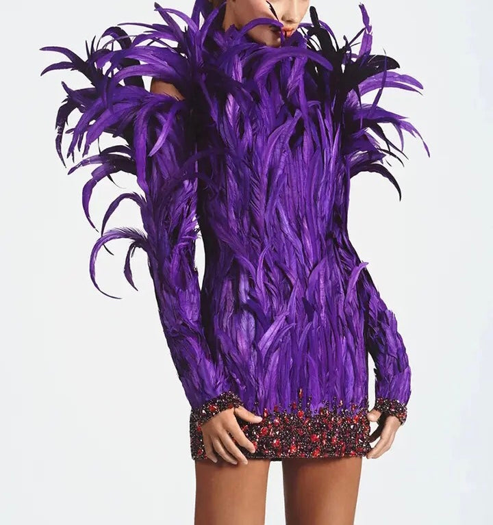 Cutout Faux Feathers Mini Dress