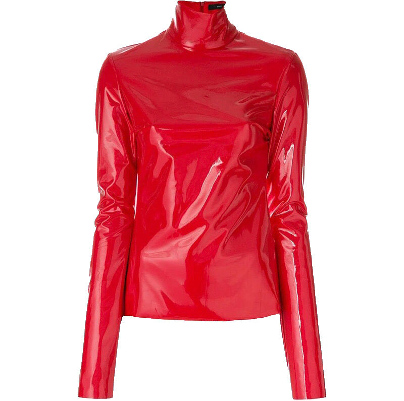 Isabelle Patent Leather Red Turtleneck Top