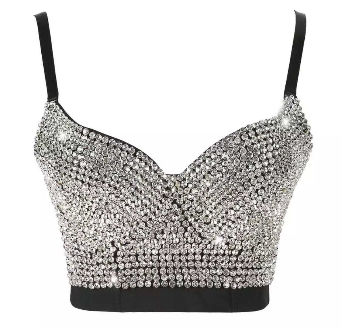 Crystal Ice Bustier Black Crop Top