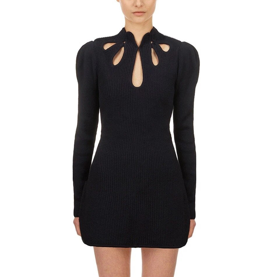 Turtleneck Hollow Out Mini Dress