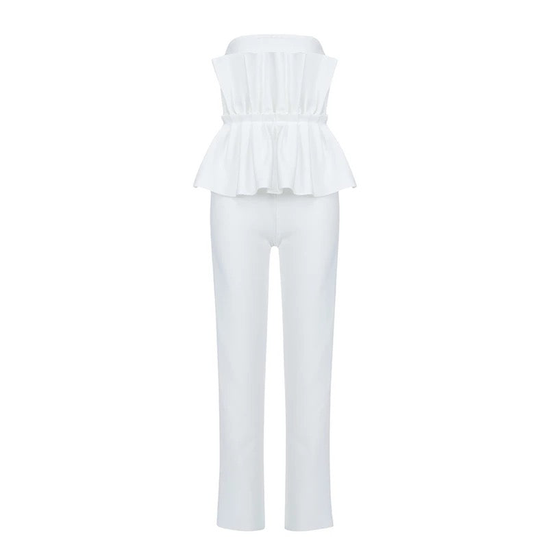 Adi Strapless Ruffle White Jumpsuit