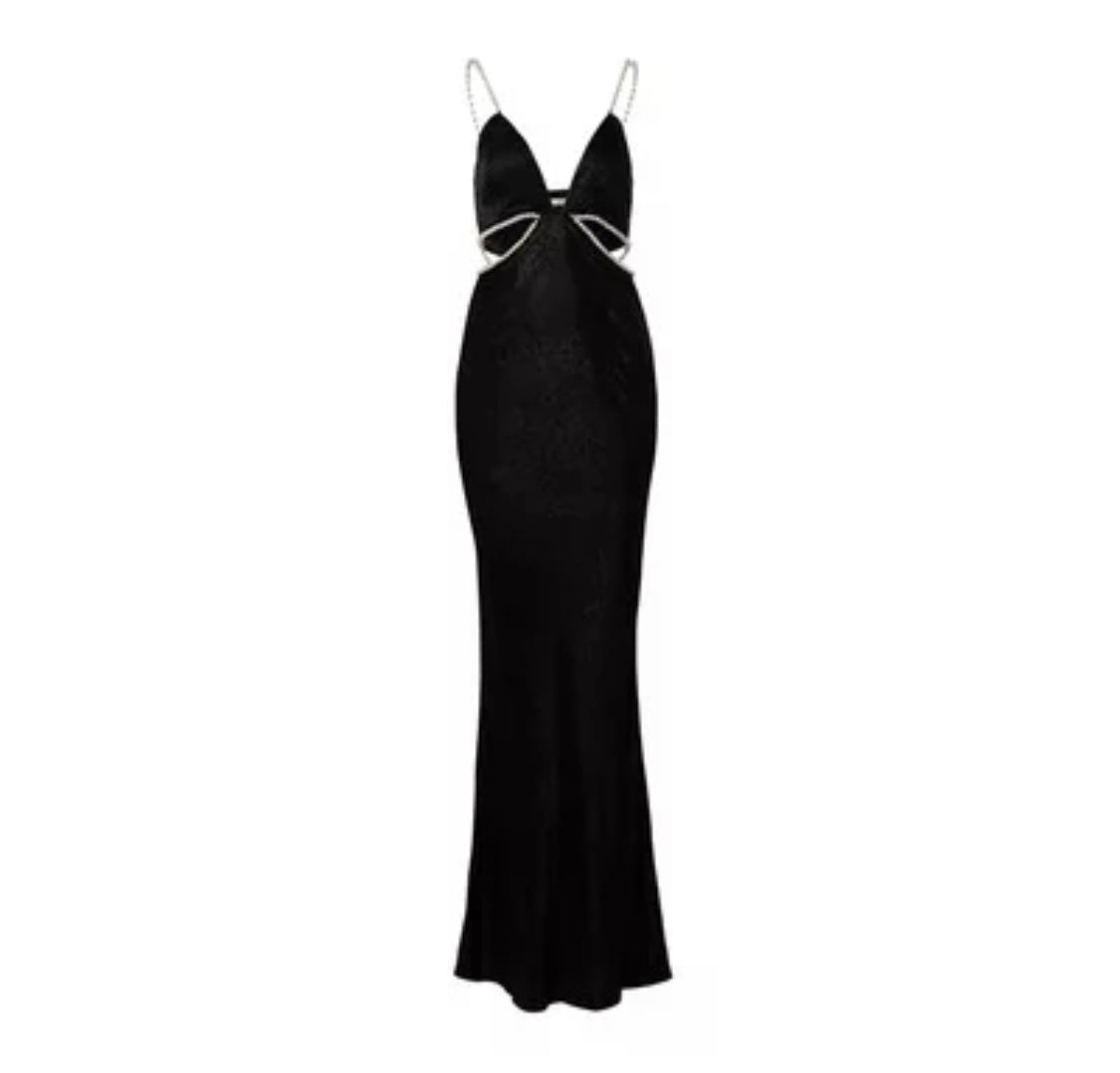 Black Isabelle Pearls Hollow Out Strap Dress