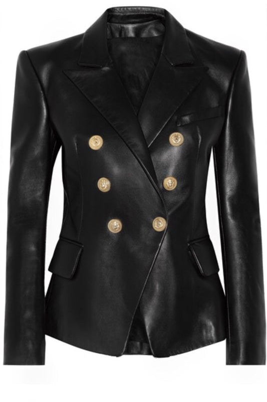 Leather Button Blazer