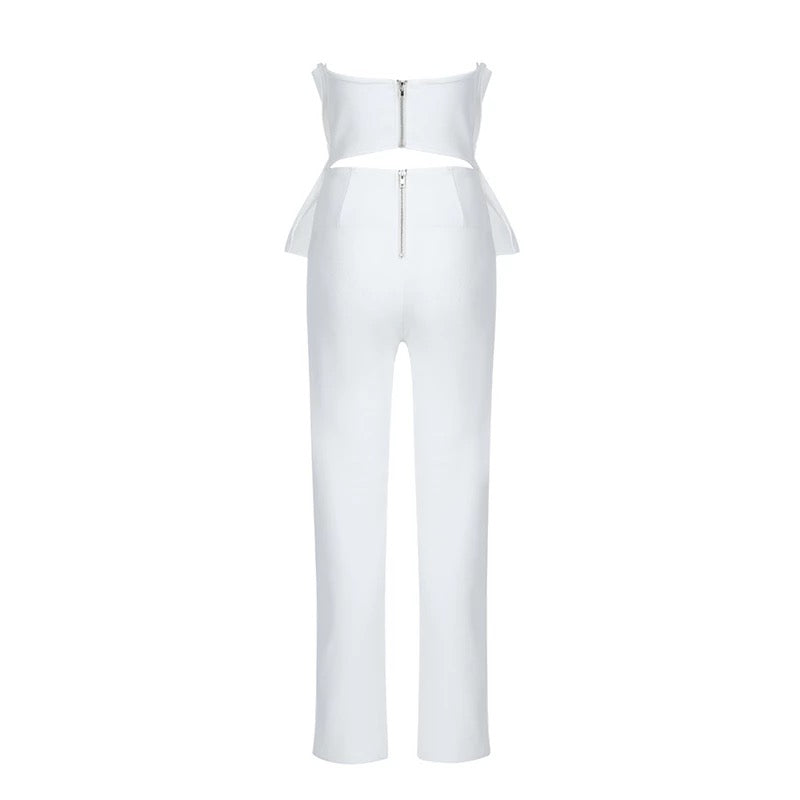 Adi Strapless Ruffle White Jumpsuit