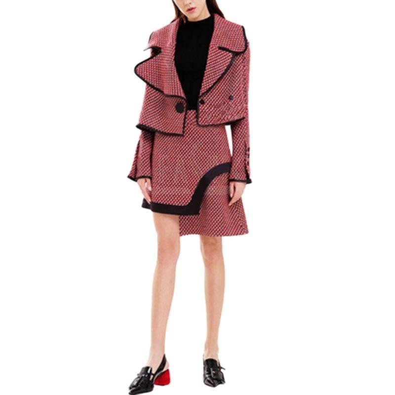 Tweed Skirt Suits Loose Jacket Sets