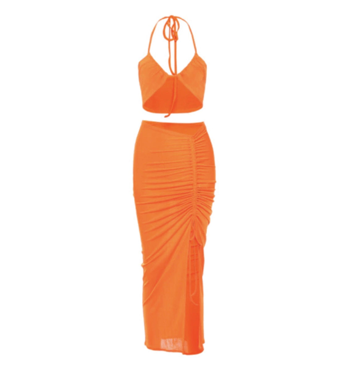 Drawstring Halter Top And Skirt Sets