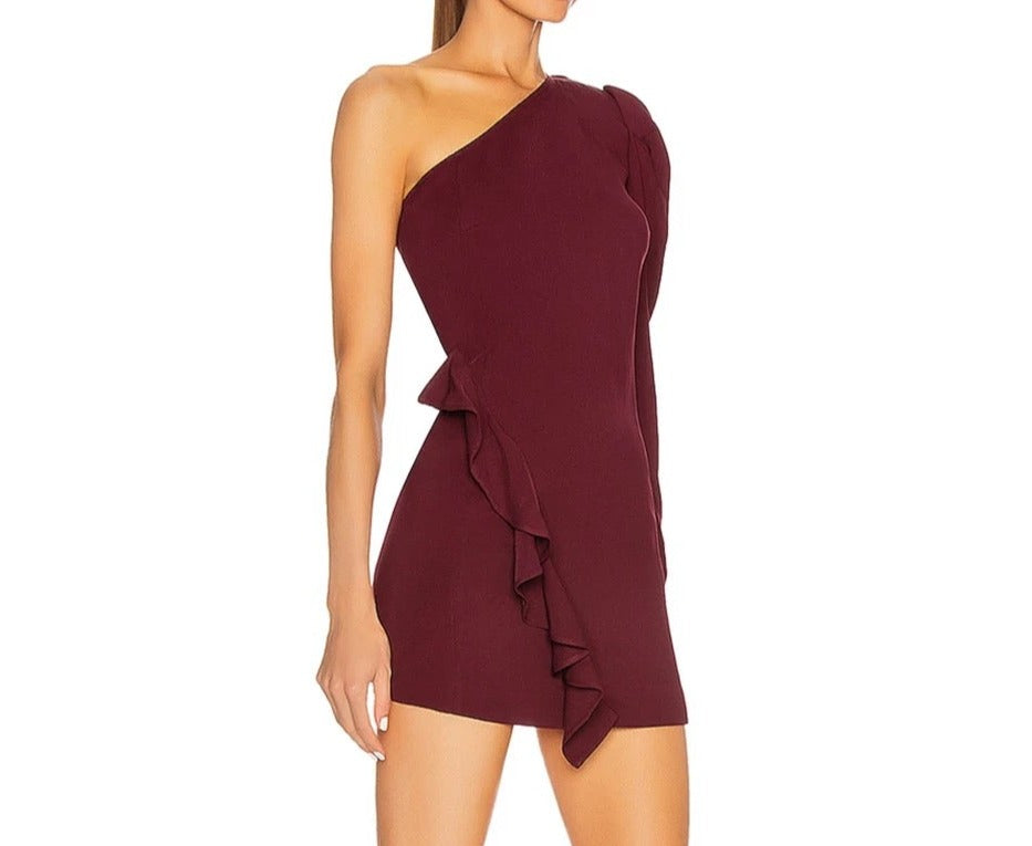 Burgundy One Shoulder Mini Dress