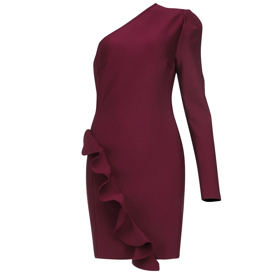 Burgundy One Shoulder Mini Dress