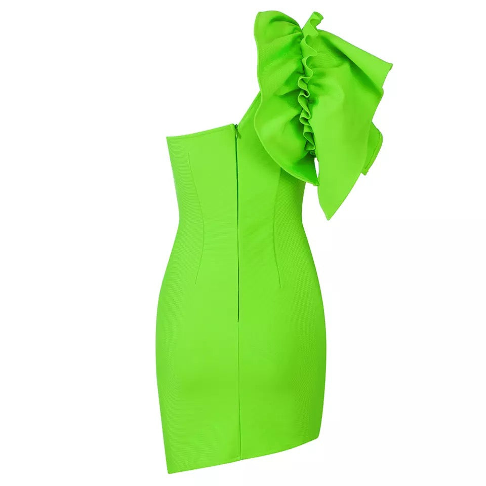 Ruffle One Shoulder Fluorescent Mini Dress