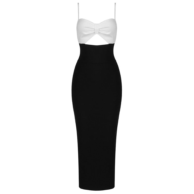 Cutout Strap Black And White Dress