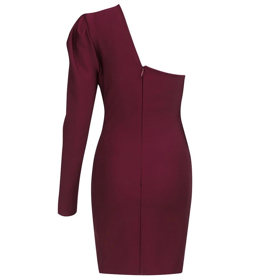 Burgundy One Shoulder Mini Dress