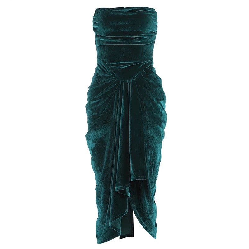 Christina Green Strapless Velvet Dress