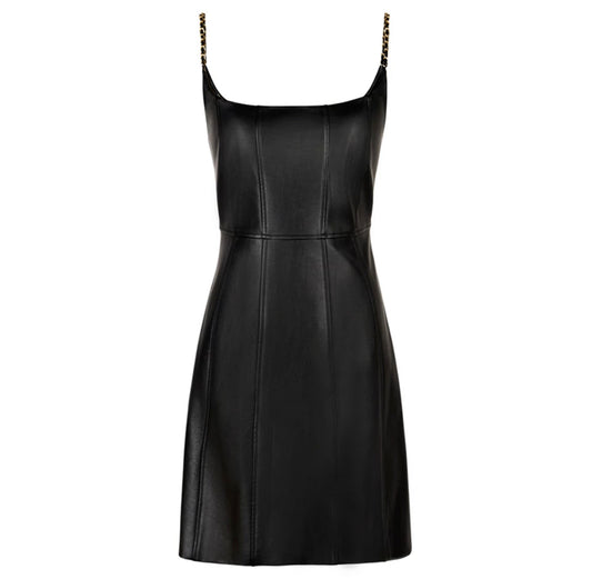 Black Isabelle Strap Leather Dress