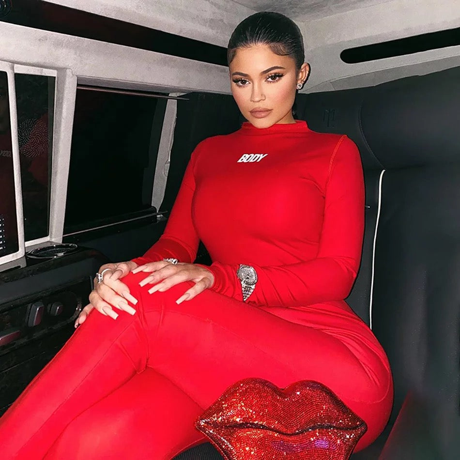 Kylie Inspired Red Bodysuit & Pants Sets