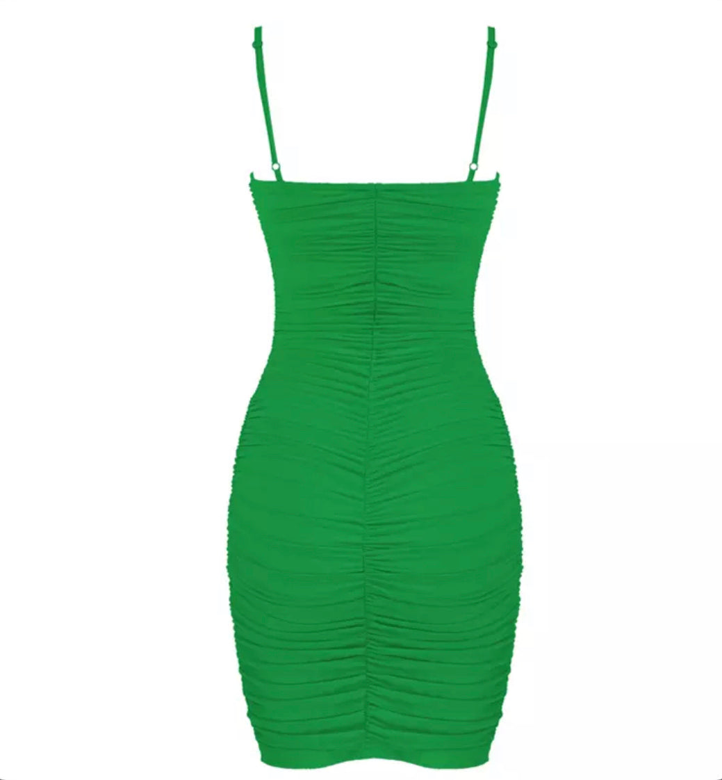 Mesh Strap Green Mini Dress