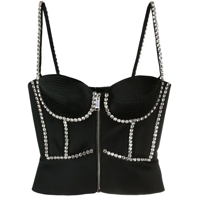 Crystal Bustier Black Strap Crop Top