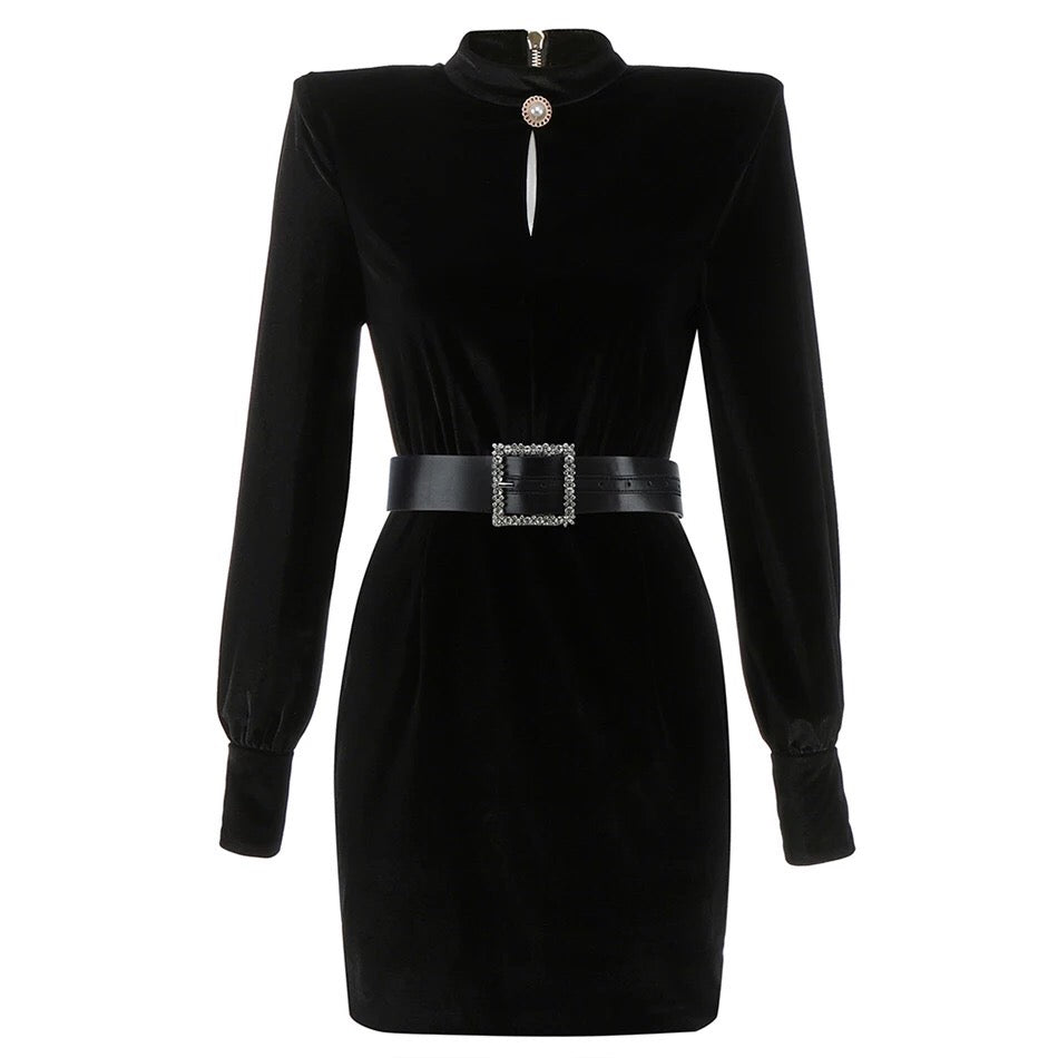 Black Velvet Hollow Out Mini Dress