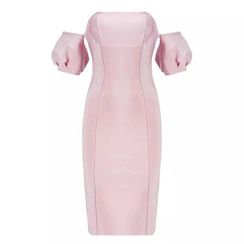 Off Shoulder Pink Berlin Midi Dress