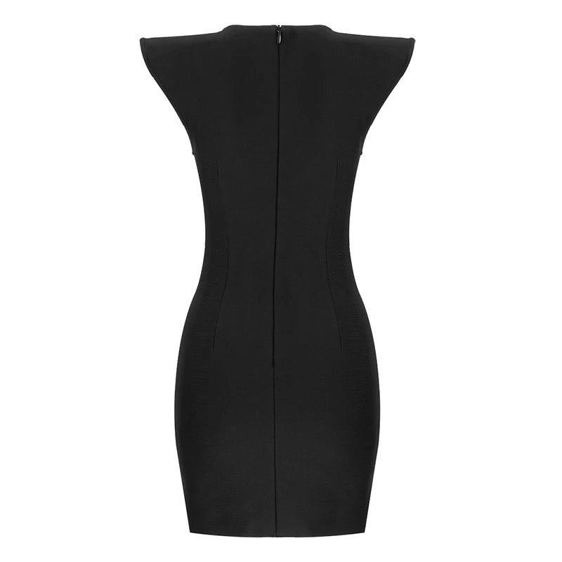 Cutout Side Split Black Mini Dress