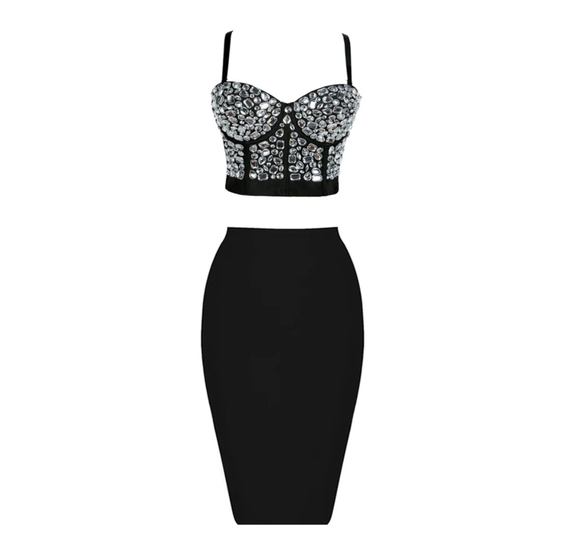 Crystal Bustier Crop Top & Skirt Sets