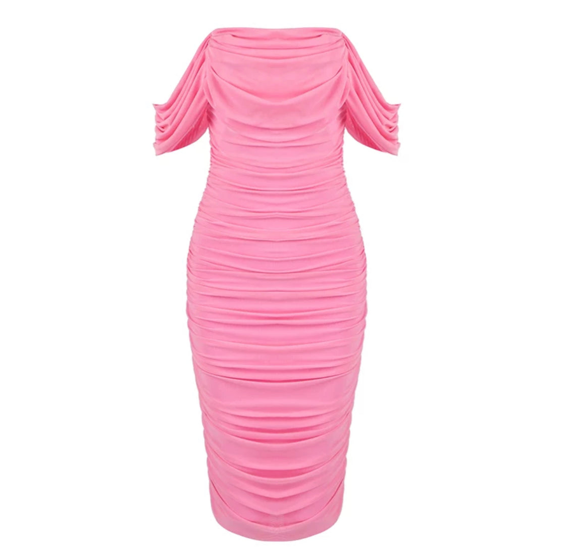 Pink Ruched Off Shoulder Dress