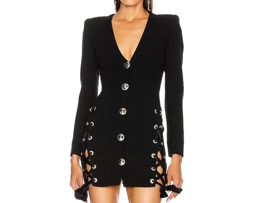 Black Lace Up Mini Dress