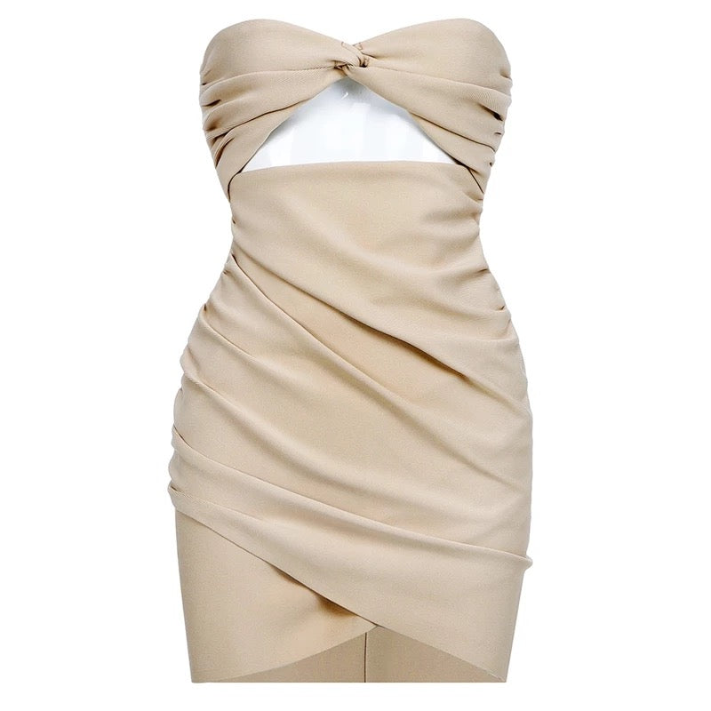 Strapless Cutout Khaki Mini Dress