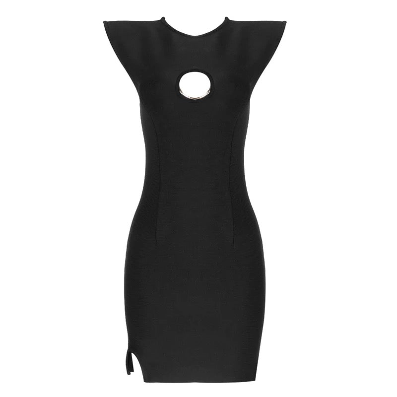 Cutout Side Split Black Mini Dress