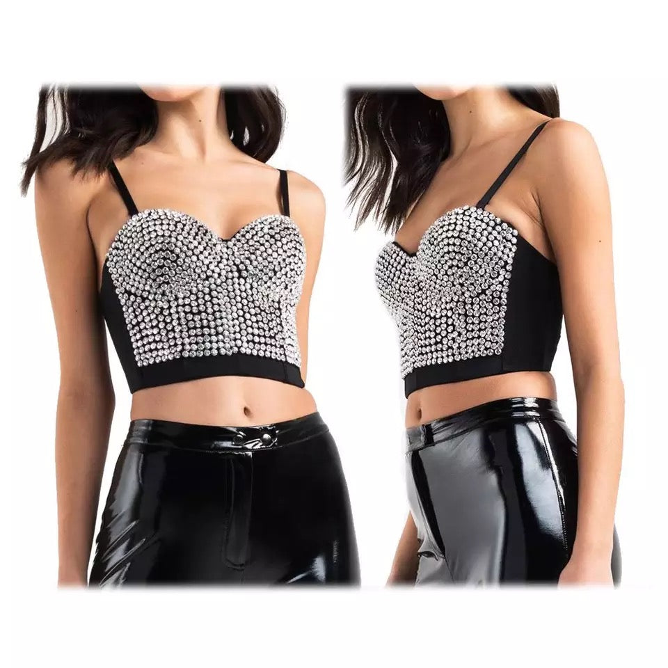 Crystal Ice Bustier Black Crop Top