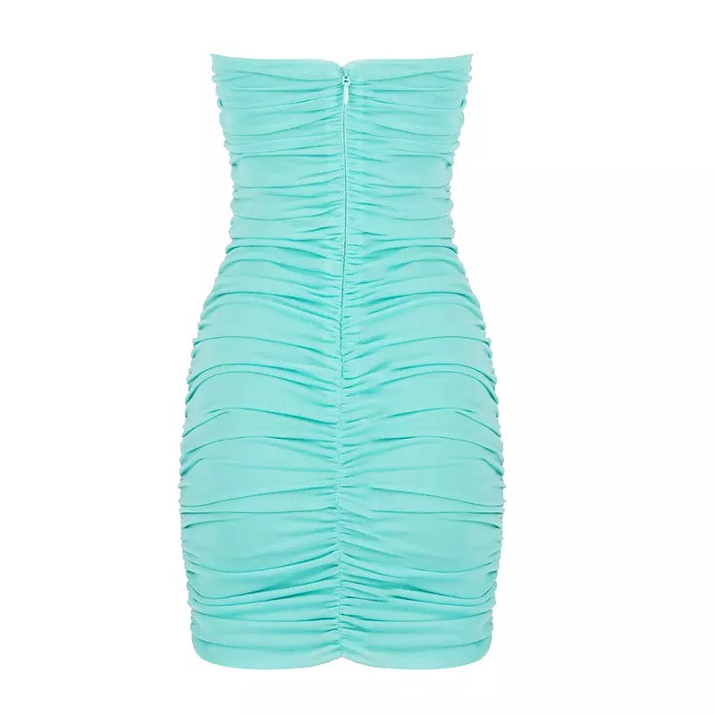 Mesh Mints Cutout Teal Ruched Mini Dress