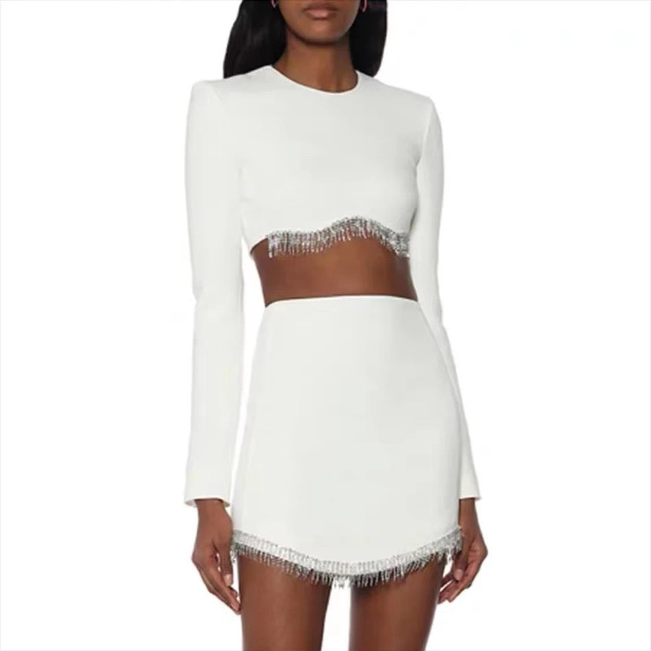 Crystal Tassel Crop Top & Skirt Sets