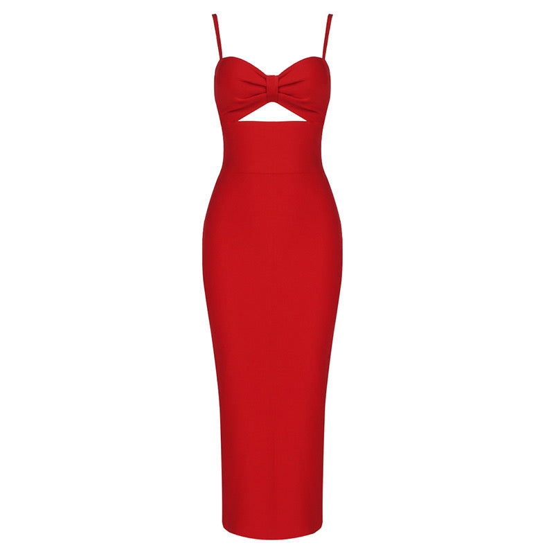 Cutout Strap Red Dress