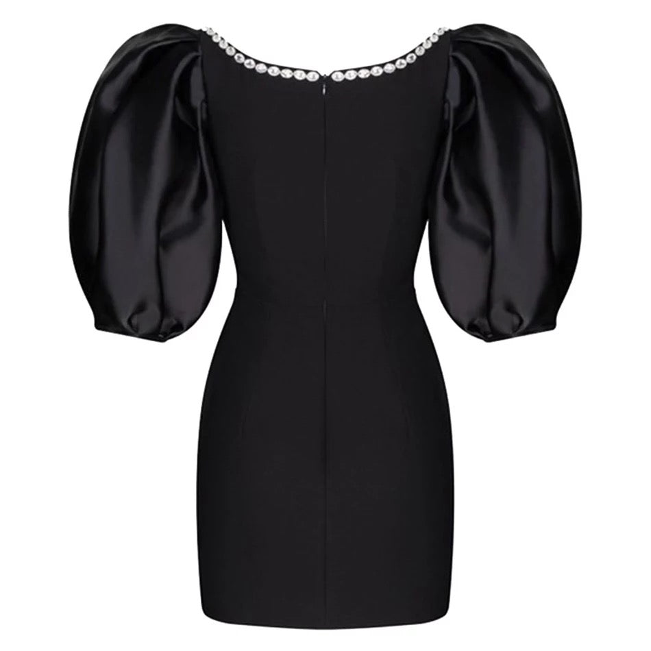 Crystal Black Puff Sleeve Dress