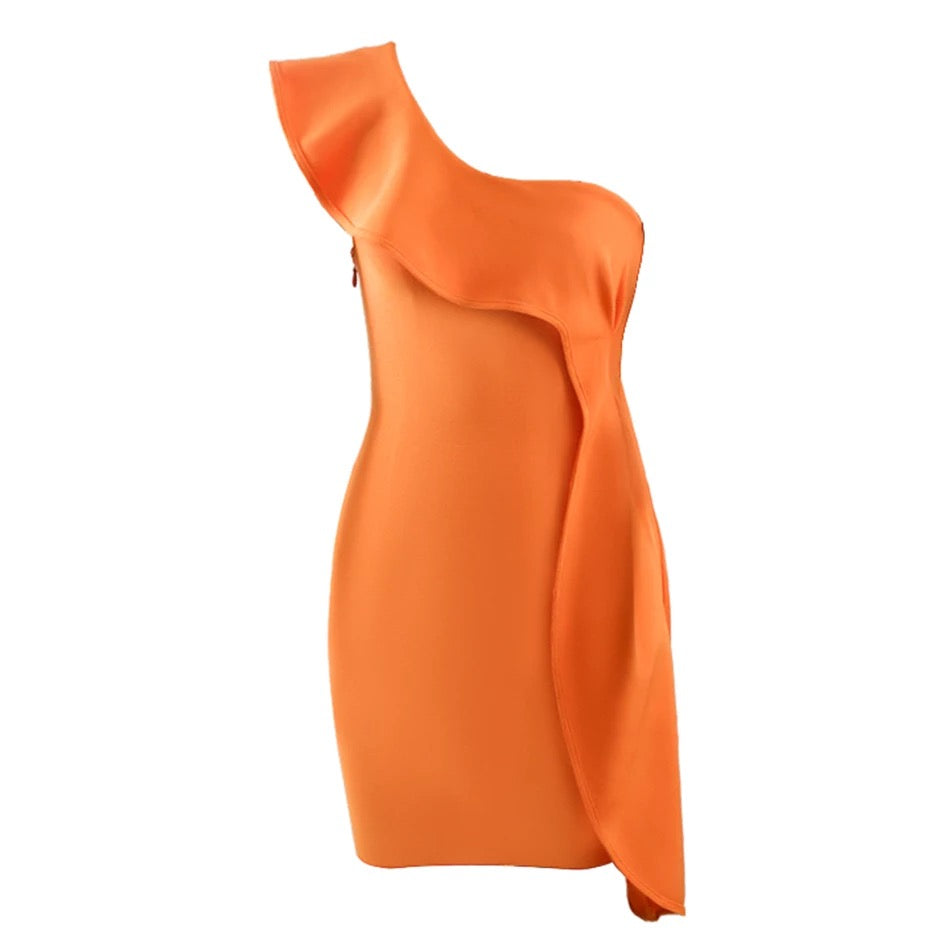 Ruffle One Shoulder Christina Orange Dress