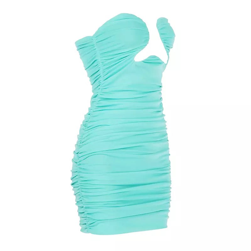 Mesh Mints Cutout Teal Ruched Mini Dress