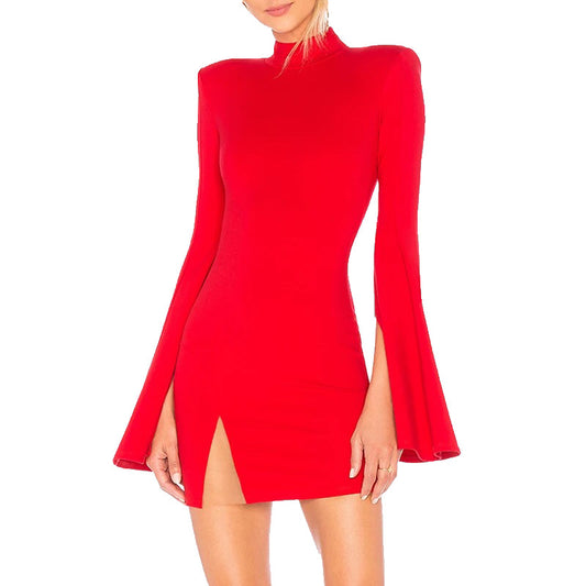 Red Split Sleeves Mini Dress