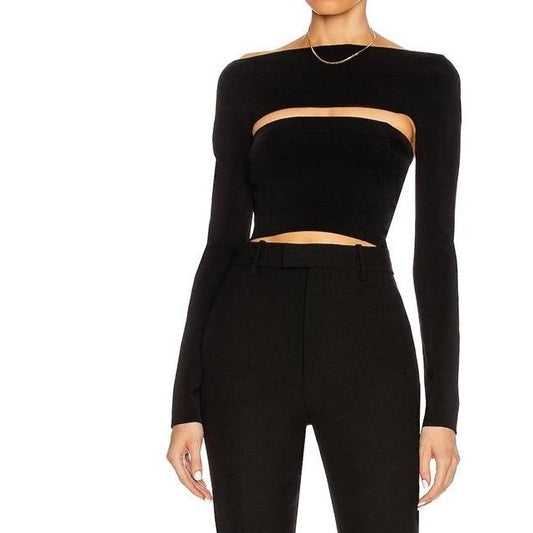 Black Hollow Out Crop Top