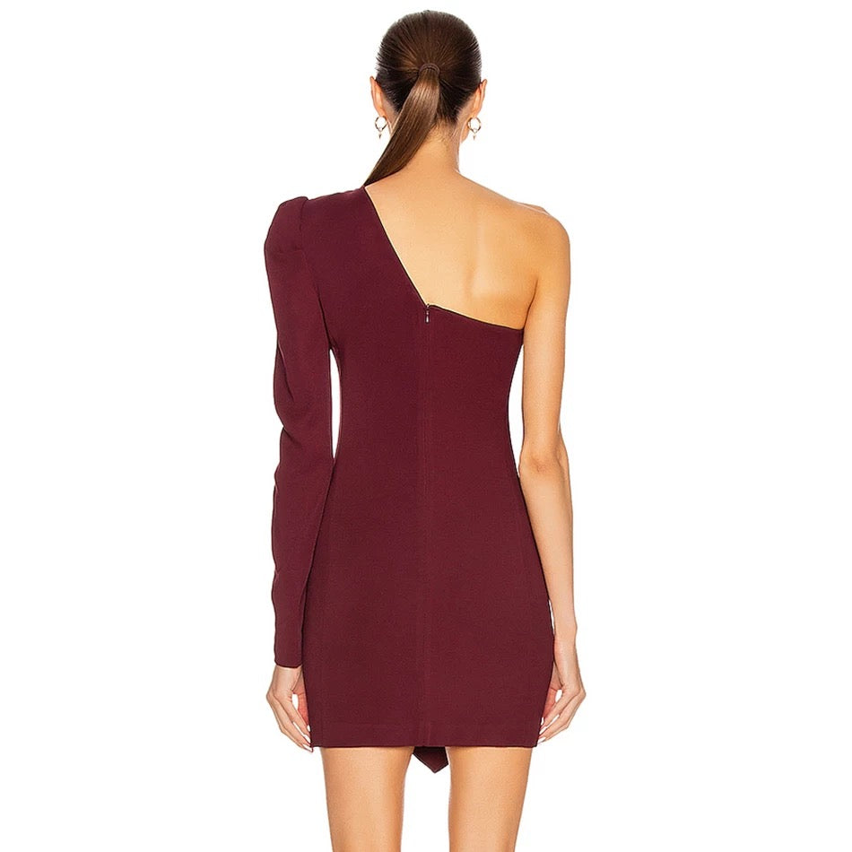 Burgundy One Shoulder Mini Dress