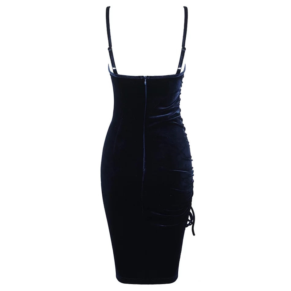 Drawstring Velvet Strap Dress