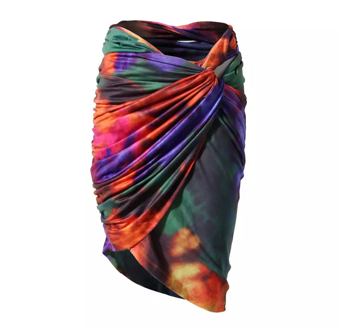 Colorful Dye Top And Drape Skirt Sets