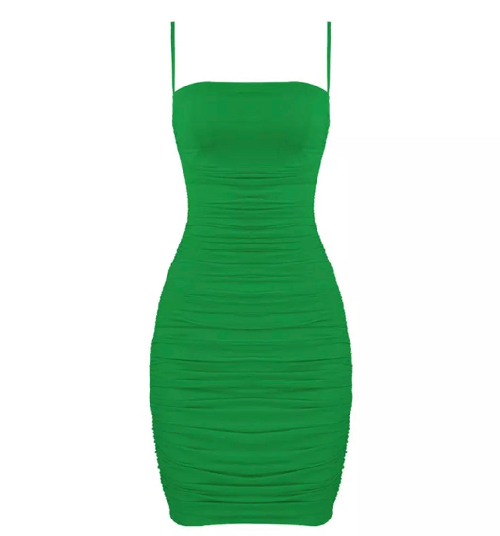 Mesh Strap Green Mini Dress