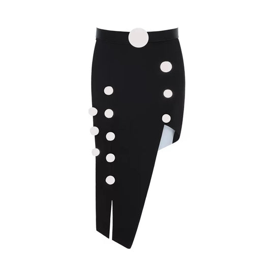 Black Split White Buttons Skirt