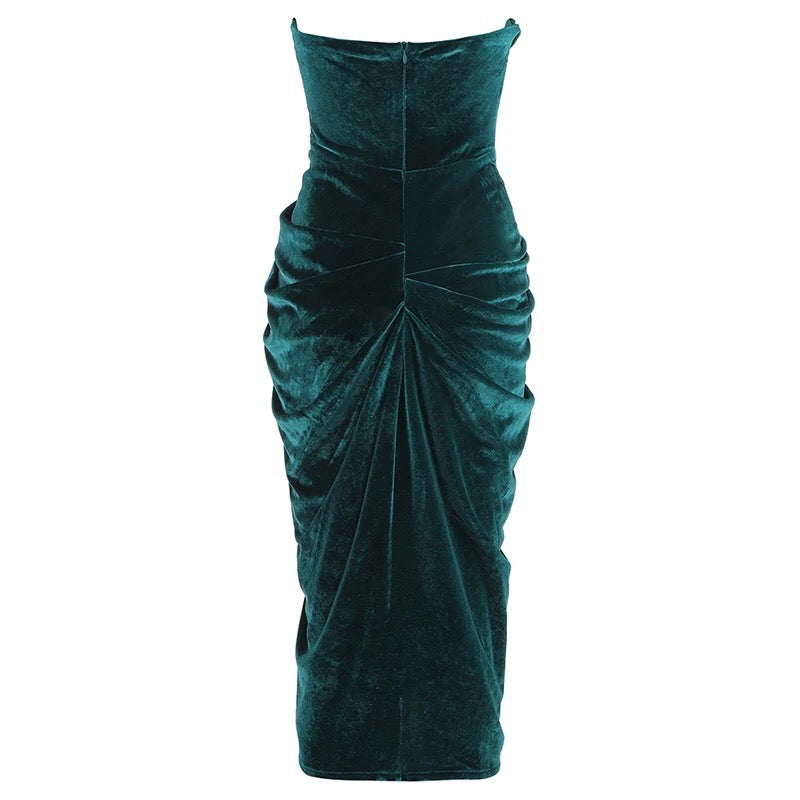 Christina Green Strapless Velvet Dress