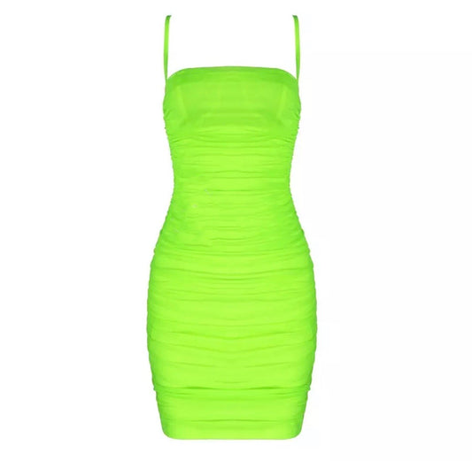 Mesh Strap Neon Mini Dress