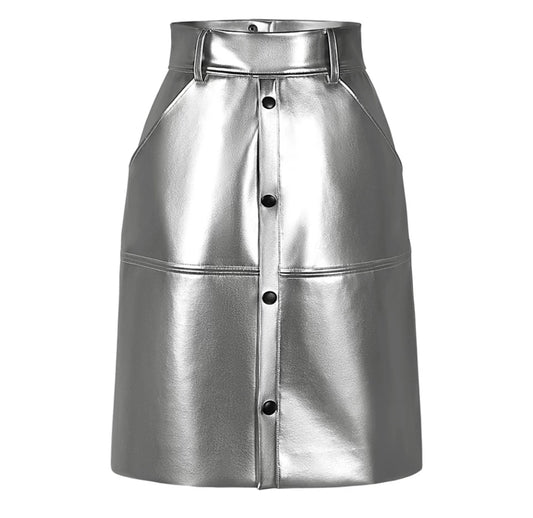 Monica Silver Leather Skirt