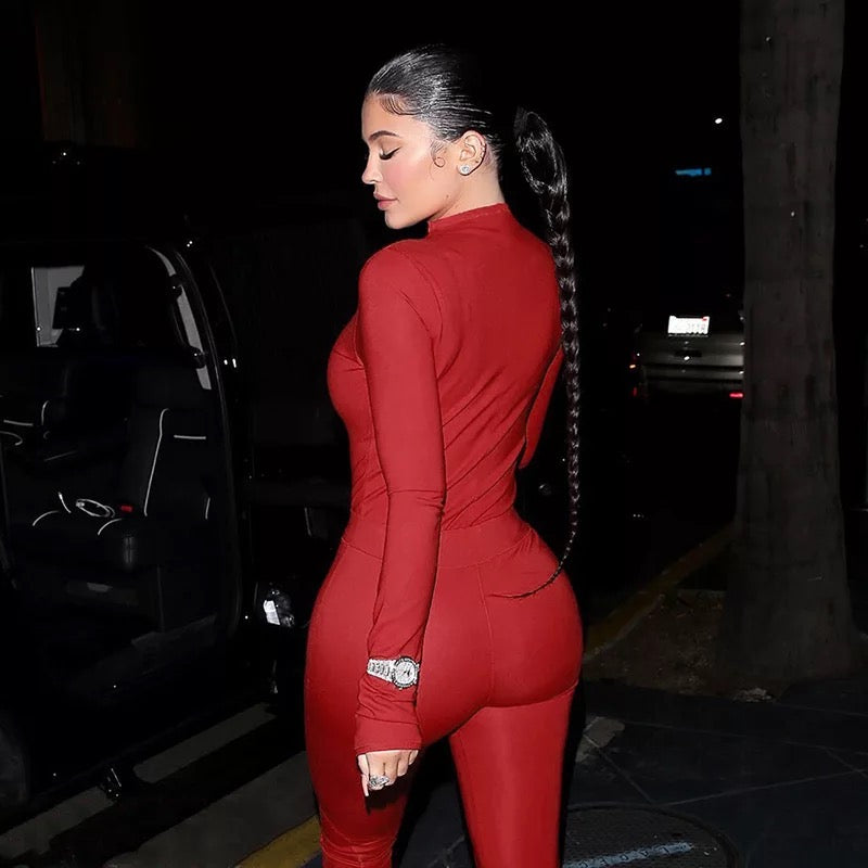 Kylie Inspired Red Bodysuit & Pants Sets