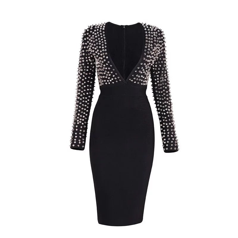 Christina Black Rivet Mini Dress