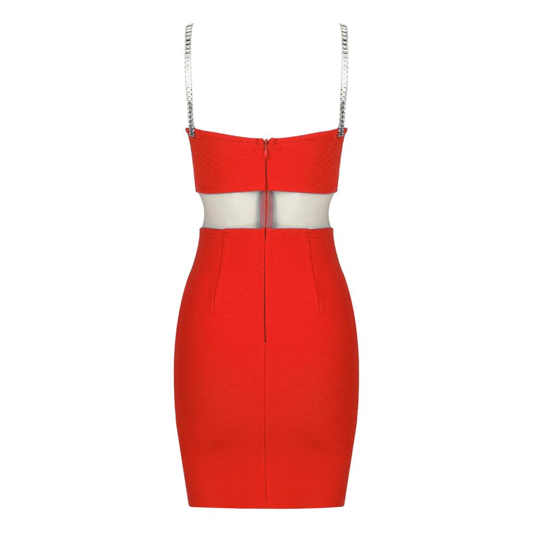 Crystal Strap Red Mini Dress