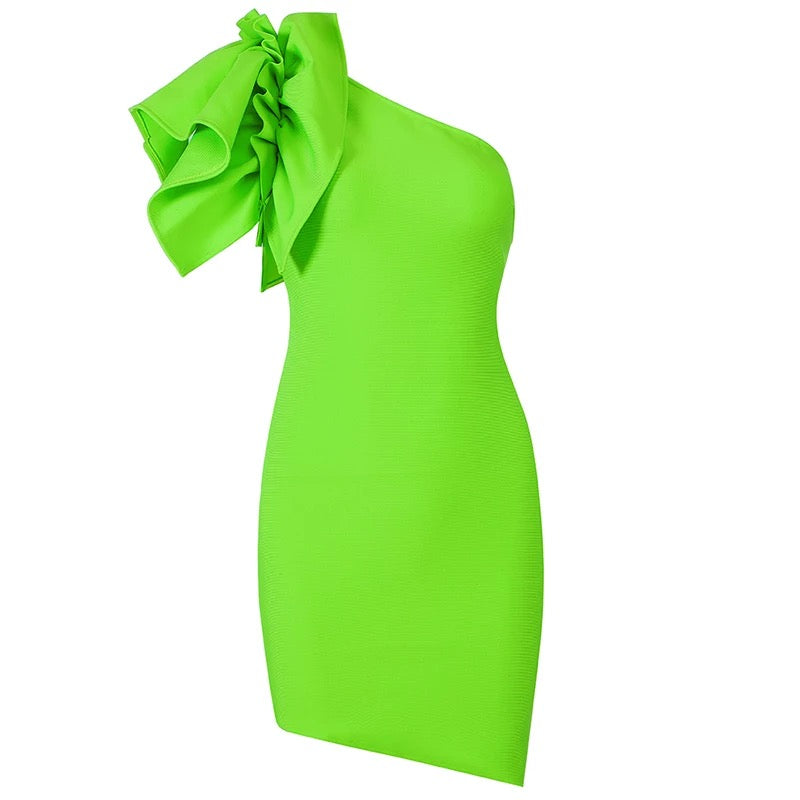 Ruffle One Shoulder Fluorescent Mini Dress