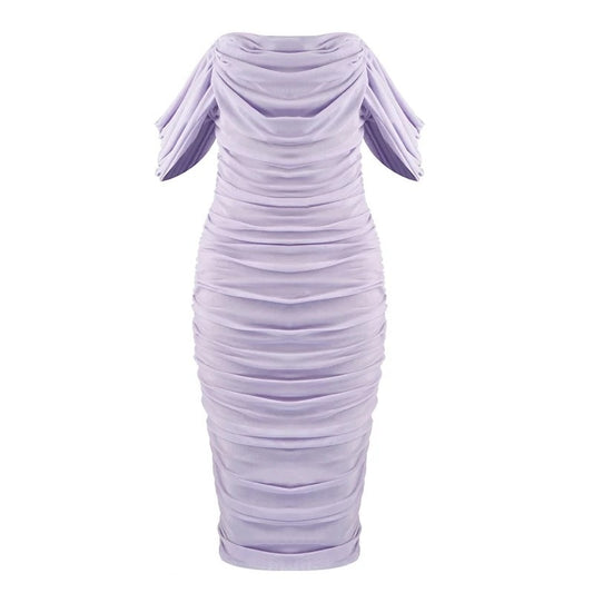 Lavender Off Shoulder Ruched Dress